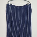 Cato  Navy Blue and White Striped Pull-on Wide Leg Pants Linen Blend Size 14/16 Photo 3