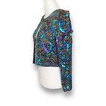 Scala Vintage  Silk Sequin Beaded Collarless Jacket Jewel Tone Crop Glam Petite Photo 6