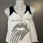 American Eagle  Tank Top Womens Medium White Rolling Stones Cropped Graphic Band Photo 0