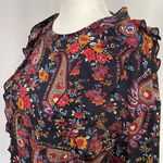 H&M New Paisley Floral Print Ruffle Trim Peplum Blouse Navy Multi Photo 5