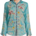 Johnny Was heavily embroidered “Albee” blouse in marine blue NWT Photo 11