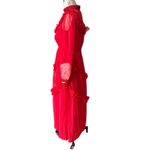 Vintage Red Ruffle & Crystal Embellished Long Sheer Dress Size Small Photo 3