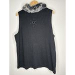 Vtg CJ Banks Womens 2X Sweater Vest Faux Fur Collar Sleeveless Snowflake Beads Black Photo 3