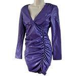 ZARA NWT  Faux Leather Purple Long Sleeve Ruched Fitted Mini Dress Size XS Photo 6