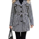 Me Jane  Houndstooth Trench Coat Jacket Size S Wool Blend Black White Photo 0