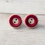 Vintage Clip On Earrings Red & Cream Button Design Photo 1