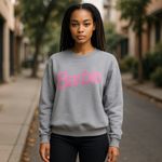 Port and Company Gray Sweatshirt with Pink Logo Barbie Size Medium Photo 1