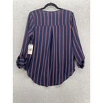 Workshop The  Women's Blouse Tunic Roll Tab Sleeve Blue Striped V Neck Sz Medium Photo 2