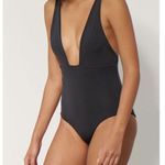 Mara Hoffman  Audrey Black Plunge Neck One Piece Swimsuit Size Medium Photo 2