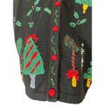 Vintage OHI Christmas Sweater Vest beaded Embroidery Size Small Black Photo 3