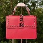 Badgley Mischka  Wine Gun Metal Studded Satchel Handbag w/ Crossbody NWT Photo 0