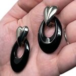 Vintage Unsigned Silver Tone Heart Post Earrings Dangle Hoops Retro Y2K Bratz Photo 2