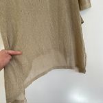 Umgee Gold / Tan Open Weave Knit Asymmetrical Sharkbite Hem 3/4 Sleeve Tunic Top Photo 10