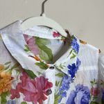 Sheer Floral Shirt Preppy Button Up Puff Sleeve Coquette M Feminine Classic Tea White Size M Photo 2