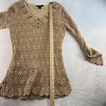 Vtg Y2K XL Tunic Dress Open Knit Crochet Boho Hippie Festival Whimsy Coquette Tan Photo 8