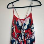 Free People  Dress Large Red Floral Print Mini‎ Tiered Ruffle Spaghetti Strap Photo 5