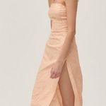 Urban Outfitters Strapless Linen Pink Zebra Slit Midi Dress Medium Animal Print Photo 7