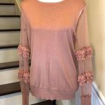 EXPRESS Dusty Rose Long Knit Sweater w Alternating Shear & Ruffle Sleeve Panels Photo 3