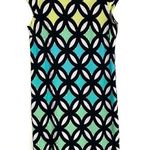 Madison Leigh  Black White Green Geometric Print Short Cap Sleeve Sheath Dress 12 Photo 0