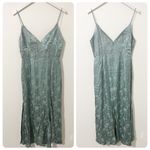 NWT Sau Lee Francesca Floral Embossed Satin Slit Bias Cut Dress Sage Green Sz 8 Photo 2