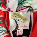 Fig and Flower Anthropologie Size PS Red Top‎ Tropical Floral Buttons Tie Boho Photo 4