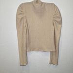 Free People Cream Crepe Mock Neck Puff Sleeve Blouse Lightweight Stretch EUC SzS Photo 3