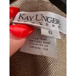 Kay Unger  Gold Blazer Size 6 Mink Cuff Trim | Vintage Wool Herringbone Jacket Photo 4