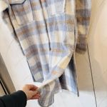 ACOA Plaid Shacket Blue Beige Fuzzy Button Front Chest Pockets Jacket Size S/M Size M Photo 12