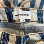 superdown  Blue and White Striped High Rise Denim Shorts Photo 2