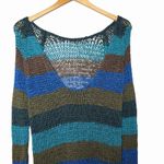 Theory Nimue Space Stripe Knit Tunic Sweater M Low Back Open Weave Long Sleeve Photo 6