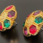 Swavorski Vintage SWAROVSKI Swan Signed Multicolored Crystal Gold-plated  Earrings 17g. Photo 4