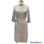 H&M White/Blue Striped Shirt Dress Photo 0