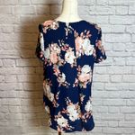 Chelsea & Theodore Women's S Navy Floral Short Sleeve Blouse Chiccore Softcore Blue Photo 2