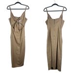 NWT Caara Linen Cotton Blend Midi Dress Cutout Tie Medium M Khaki Tan Event Photo 2
