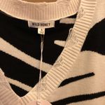 Wild Honey  Cropped Zebra‎ Distressed Sweater V-Neck Black White Shark Bite small Photo 3