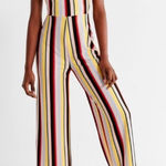 Urban Outfitters Striped Cropped Jumpsuit Square Neck Wide Leg Casual Boho Festival Women's Photo 0