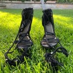 Missguided Black Embroidered Lace Up Block Heels Photo 4