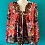Anthropologie ⭐️  on the road boho orange brown and green blouse in size small Photo 0