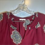 Pleione  Maroon Boho Print V Neck Long Sleeve Blouse S Photo 2