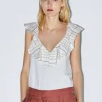 ZARA  CONTRASTING SHIRT W/ FRILLS RUFFLE Size L NEW Photo 0