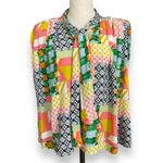Fate Blouse Patchwork Print Tie Neck Size Large Rayon Sleeveless Padded Shoulder Green Photo 5