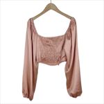 Princess Polly Cropped Long Sleeve Estee Top in Light Pink Satin Size 4 Photo 3