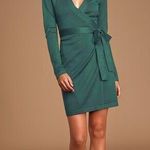 Lulus Literary Lover Forest Green Wrap Sweater Dress XS NWT Photo 0