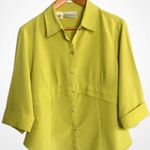 Kathy Che Stretch Vintage Chartreuse Green Button Front Blouse Size 14 Photo 0