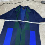 St. John 100% Wool Long Sweater Cardigan Blazer Colorblock in Navy Green L Photo 12
