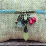 Lot of 2 PLUNDER Beaded Charm Bracelets Bird Heart Antique Gold Tone Boho Hippie Blue Photo 3