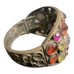 Multicolored Rhinestone Cabochon Hinged Brass Filigree Clamper Bangle Bracelet Gold Photo 1
