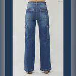 Risen High Rise Wide Leg Cargo Jeans Size 9 / 29 Utility Stretch Denim Relaxed Blue Photo 2