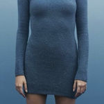 ZARA  Long Sleeve Mini‎ Dress Acrylic Blue Square Neck Ribbed Bodycon Size Medium Photo 0