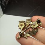 Miracle Orange Rhinestone Scottish Thistle Brooch Pin Gold Tone Signed Photo 5